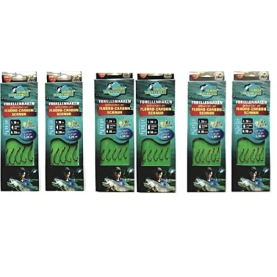Image of Set: 2 6 packs of tied trout hooks (10 30 pieces) on fluoro carbon line, hook size 4, &amp; 8 by Behr (mix. Pack 8)
