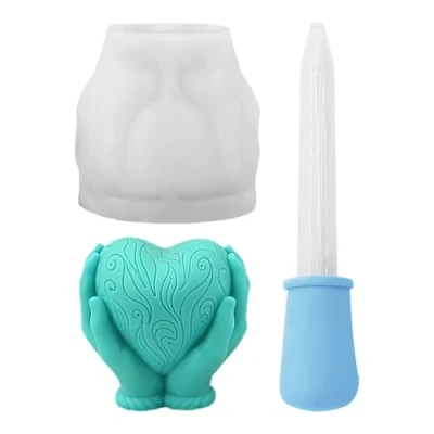 Image of 1 Heart Shaped Mold, Dropper, 3D Silicone Love Candle Craft Making Mold