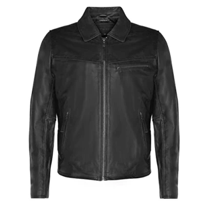 Image of Men&#039;s Smart Collar Black Cow Hide Leather Classic Harrington Bomber Jacket XL