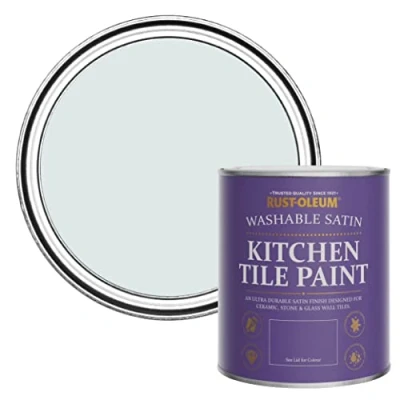 Image of Rust Oleum Blue water resistant Kitchen Tile Paint in Satin Finish Marcella 750ml