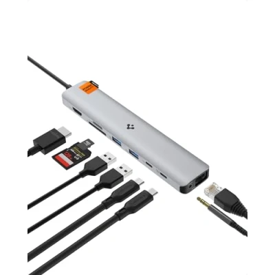 Image of Spigen ArcDock USB C Hub, 9 in 1 100W PD 3.0 4K 60Hz HDMI Port 5Gbps and 3 A Data Ports Ethernet microSD/SD Card Reader for MacBook Pro Air M1 M2 Steam Deck Dell XPS