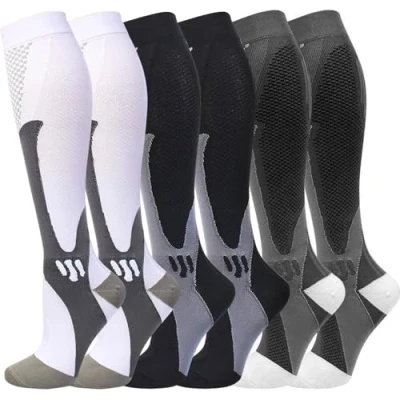 Image of Gcbiger Compression Socks (3 Pairs) for Men Circulation 20 30 mmhg Medical Stockings Women Nursing (Black+White+Grey, XXL)