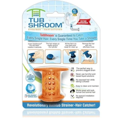 Image of TubShroom Tub Drain Protector Hair Catcher Strainer Snare Silicone Orange Standard