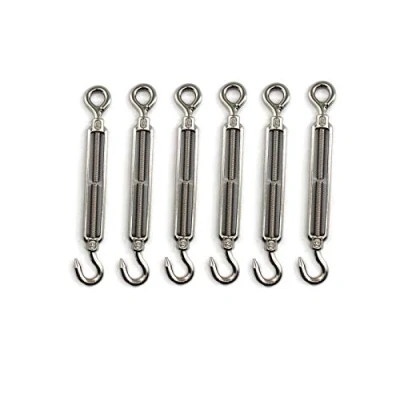 Image of Turnbuckle wire tensioner Faspiroty M8 6 pack 304 stainless steel adjustable hook&amp;eye set heavy duty