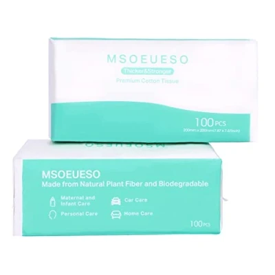 Image of Face Towel, MSOEUESO Biodegradable Facial Cotton Tissue Dry Wipes for Sensitive Skin, Unscented and Ultra Soft Disposable Baby Wipes, Make Up Remover (200 Counts)