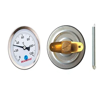 Image of Clip On Hot Water Pipe Thermometer 0 120C 63MM Temperature Gauge with Spring Bimetal Stainless Steel Surface Contact