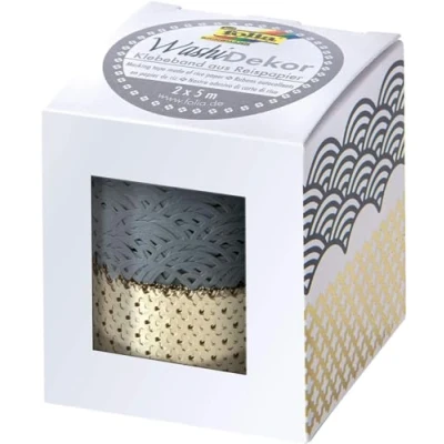 Image of folia Washi, lace Borders Made of Rice Paper, Set 2, Grey/Gold, Each Approx. 25 mm x 5 m, Sticks to numerous Surfaces, can be Removed Without Leaving Any Residue, Decorating, One Size