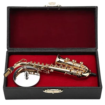 Image of Miniature Alto Saxophone Replica with Stand and Case Gold Plated Instrument Model Ornaments Top Grade Gift Mini Musical Golden