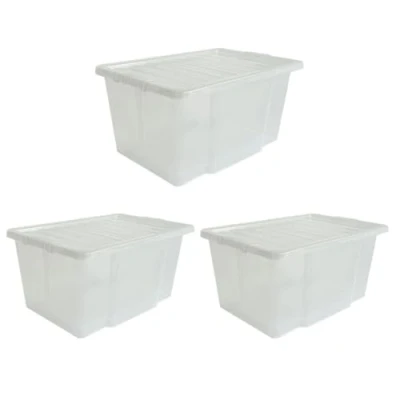 Image of Aspect Pack of 3 Transparent Plastic Storage Bins with Lids Sturdy Design for Stackable Organization Ideal Home &amp; Accessory Versatile and Functional Solutions (White, 50 Litres)