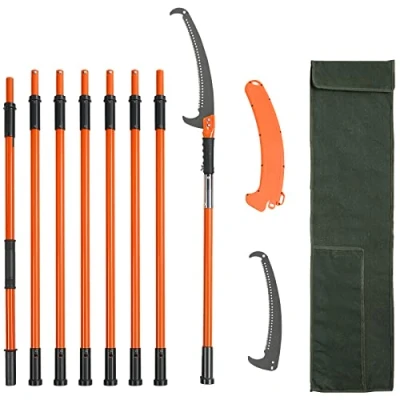 Image of VEVOR Manual Pole Saw, 7.3 27 ft Extendable Tree Pruner, Sharp Steel Blade High Branches Trimming, Branch Trimmer with Lightweight 8 Fiberglass Handles, for Pruning Palms and Shrubs