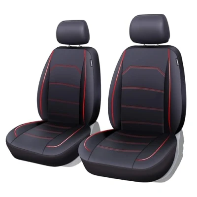 Image of TOYOUN Classic Car Seat Covers Front Pair Luxury Leather Look Universal Cover for Sedan Van Trucks MPV 2 PC Protectors, Red