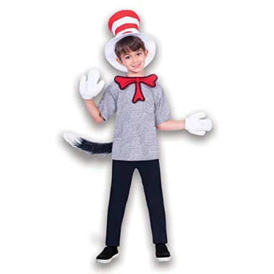 Image of Amscan 9904193 Kids Dr Suess Cat In The Hat Fancy Dress Accessory Kit Hat, Neck Bow, Gloves &amp; Tail Age: 4 12 Yrs