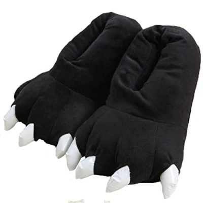 Image of IXITON Adults/Kids Plush Animal Paw Claw Shoes,Unisex Funny Green Dinosaur Slippers for Indoor,1 5,black