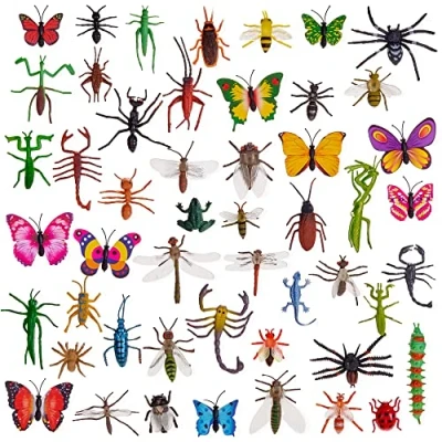 Image of THE TWIDDLERS 50 Bugs and Insects Toys for Kids, Plastic Animal Figures, Butterfly Spider Beetle Party Bag Fillers, Fake Mini Beast Toy Kids Goodie Favours