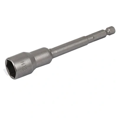 Image of Sourcingmap Hex Shank 13mm Metal Magnetic Socket Nut Driver Gray 100mm Length