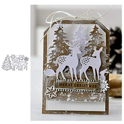 Image of Merry Christmas Cutting Dies for Card Making, YunTrip Deer Tree Snowflake Metal Stencil DIY Scrapbooking Album Embossing Photo Crafts Paper Cards Decorative Craft