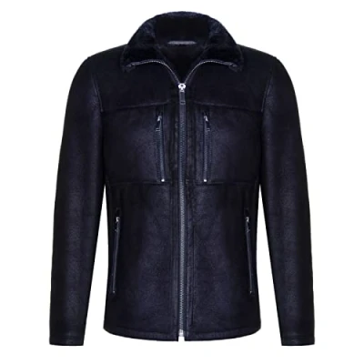 Image of Men&#039;s Black Genuine Sheepskin Leather Biker Jacket Shearling Aviator B3 RAF XL