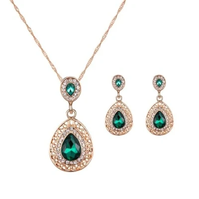 Image of KBRPEY Women&#039;s Jewellery Set Diamond Earrings Crystal Necklace Rhinestone Pendant Teardrop Dangle Fashion Simple Jewelry for Women Gift(Green)
