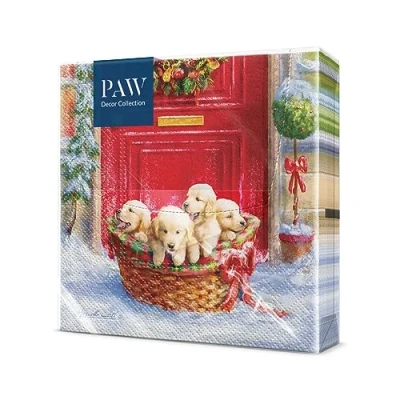 Image of PAW Napkins 3 Ply (33 x 33 cm) I 20 pcs Perfect for Christmas, Winter, Holidays Christmas Eve Table Decoration Winter Paper Puppies