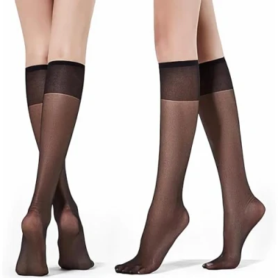 Image of Mxlfdc 4 Pairs Black Knee High Socks, Pop Socks Women High, Ladies Sheer Breathable Reinforced Toe Elastic Soft Nylon