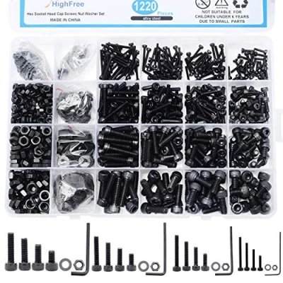 Image of Homtone 1220 PCS M2 M3 M4 M5 Alloy Steel Bolts Screws Nuts Washers Assortment Kit with Hex Wrenches (Hex Socket Head)