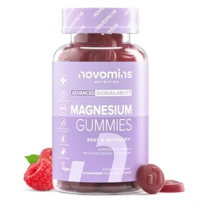 Image of Novomins Magnesium Gummies for Adults 60 Vegan 1455mg Citrate Offering 160mg of Chewable Supplement Gluten Free Women &amp; Men 1 Month Pack