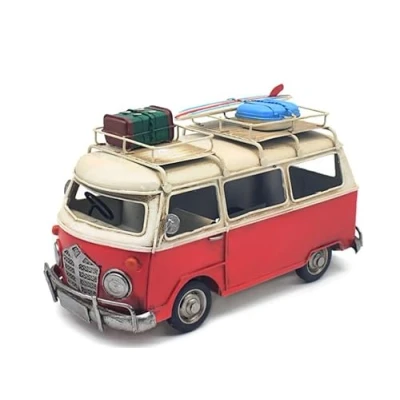 Image of Tamersgifts Metal Tin Vintage Collectible Models Classic Transport Cars Scooters Motorbikes Planes Trains Tractors (Red Camper Van Model)