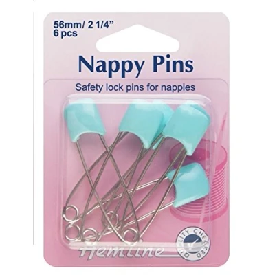 Image of Hemline Blue Baby Nappy Diaper Safety Pins With Lock &amp; Push In Heads 56mm 1/4 Inch