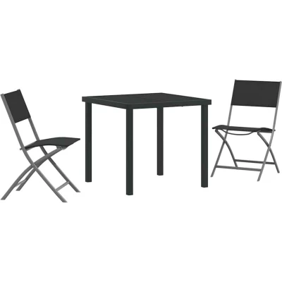 Image of vidaXL 3 Piece Garden Dining Set Black Textilene and Steel