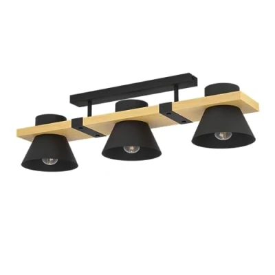 Image of Eglo Ceiling Light Fixture Maccles, lamp with 3 Shades, FSC100HB, Living Room and Hallway Lighting, Wood Black Metal, E27 Socket, 30&quot;