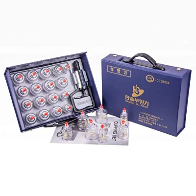 Image of Hansol Professional Cupping Therapy Equipment Set with Pumping Handle 17 Cups &amp; English Manual (Made in Korea)