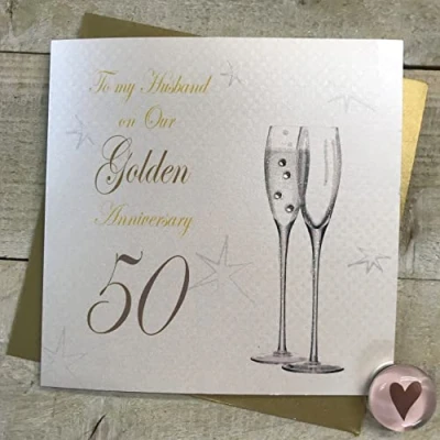 Image of WHITE COTTON CARDS HUSBAND 50th Golden Wedding Anniversary Handmade Card Champagne Flutes BD150 H