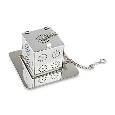 Image of Café Olé Thé Stål Dice Shaped Stainless Steel Strainer for Loose Tea Leaves and Spices Infusion, 5.5 x 3.7 cm