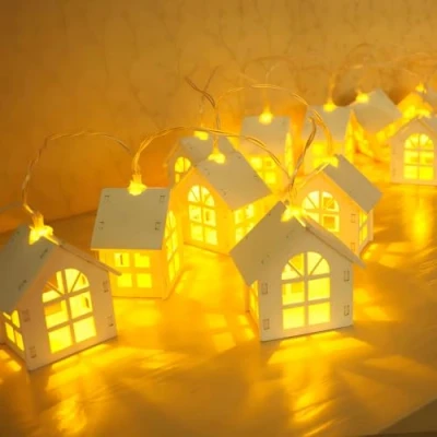 Image of 6.5FT Christmas String Lights,Houses LED Battery Powered Lights,10 Little Wooden Houses Cluster with Warm White Light,Fairy Lights for Wedding Birthday Party (Open Window)