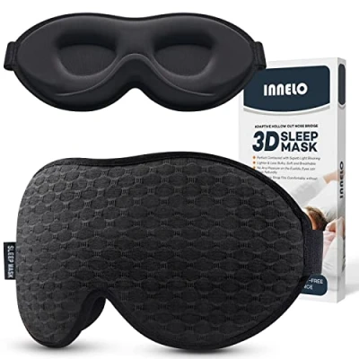 Image of INNELO Sleep Mask, 2024 Soft Comfortable Light Blocking Eye Mask for Sleeping Men Women, 3D Contoured Breathable No Pressure Travel Nap Insomnia (Black)