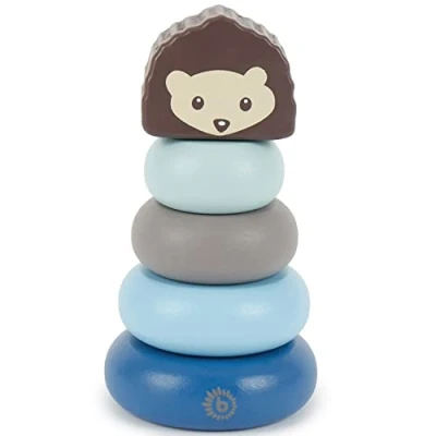 Image of BIECO baby stacking rings toy rainbow stacker ring wooden toys montessori