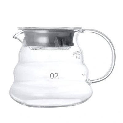 Image of Clear Glass Coffee Server Borosilicate Pot with Silicone Lid Heat Resistant Jug Handle Hand Pour Cloud Tea Portable Kettle for Shop Home Office