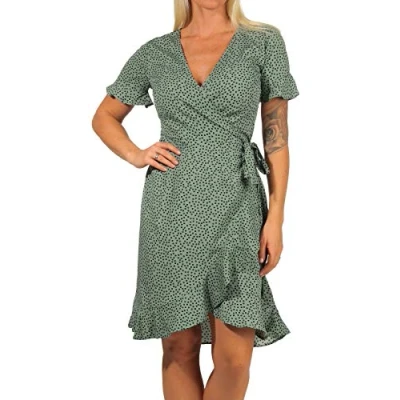 Image of ONLY Women&#039;s 15206407 Dress, Aop: Black Spot Chinois Green, 8 UK