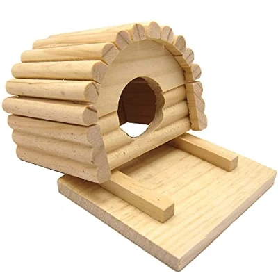 Image of ANCLLO Wooden Hamster House Arch Shaped Small Animal for Mouse Chinchilla Rat Gerbil and Dwarf