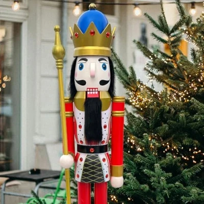Image of CDL 150cm 60&quot; 5Ft Tall Life Size Large/Giant Red Christmas King On Stand Holds Golden Scepter For Indoor Outdoor Xmas/Event/Ceremonies/Commercial Decoration(5 Feet, K11)