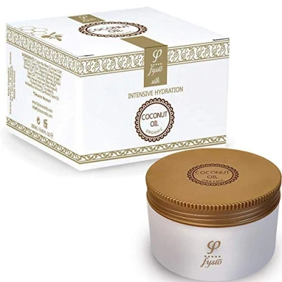 Image of Fysio Organic Extra Virgin Coconut Oil for Skin Enriched with Beeswax, Olive Oil, Argan &amp; Jojoba Ideal as Natural Body Butter Moisturiser, Hydrating Hair Mask, Leave in Conditioner 250ml