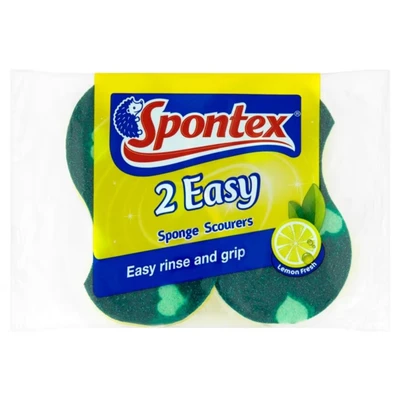 Image of Spontex 2 Easy Sponge Scourers, Green and Yellow