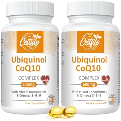 Image of Ubiquinol CoQ10 600mg Softgels Active Form of Plus Vitamin E &amp; Omega 3 6 9 Advanced Antioxidant Coenzyme Q10 Supplement for Heart Brain (60 Count, (Pack 2))