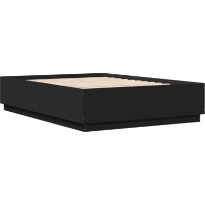 Image of vidaXL King Size Engineered Wood Bed Frame Base with Slats and Storage Compartments Black, 150x200 cm Bedstead