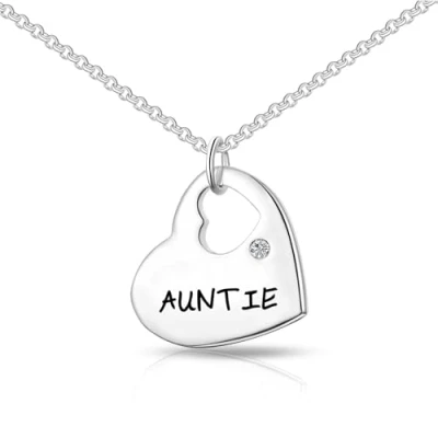 Image of Philip Jones Silver Plated Auntie Heart Necklace Created with Zircondia® Crystals