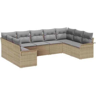 Image of vidaXL 9 Piece Garden Sofa Set with Cushions Beige Poly Rattan