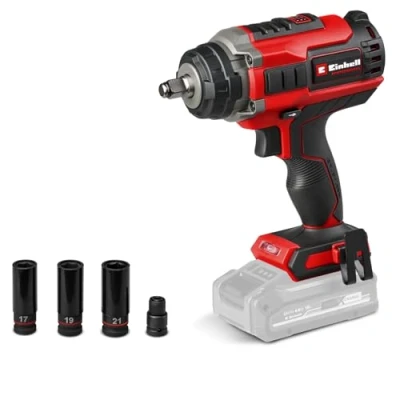 Image of Einhell IMPAXXO 18/400 Power X Change 18V Cordless Impact Wrench 400Nm, Brushless Motor, LED, 1/2&quot; Bit Adaptor Solo Drill Driver With Car Tyre Changing Set Battery And Charger Not Included