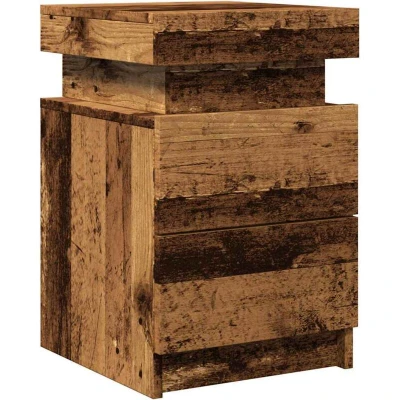 Image of vidaXL Bedside Cabinet with LED Old Wood 35x39x55 cm Engineered