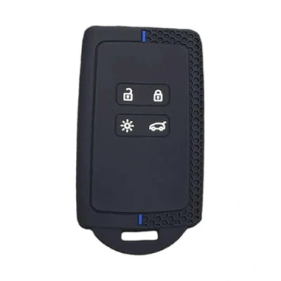 Image of Key Card Case Cover for Renault Clio Megane Koleos Kadjar Kangoo Twingo Talisman Captur Espace Dacia Duster,4 Buttons Silicone Car Fob Shell Holder Accessories (Blue)