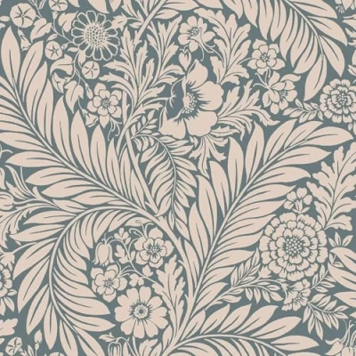 Image of World of Wallpaper Florence Leaf Floral Blue/Cream 726 Living Room, Lounge, Bedroom, Hallway, Feature Wall